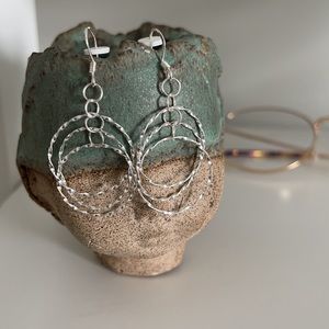 Gorgeous silver dangle hoop earrings, NWOT